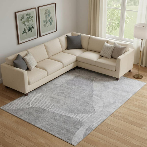 HomeRoots 9' X 12' Gray and Silver Abstract Geometric Rug - Washable, Durable, UV-Protected for Modern Homes 665956