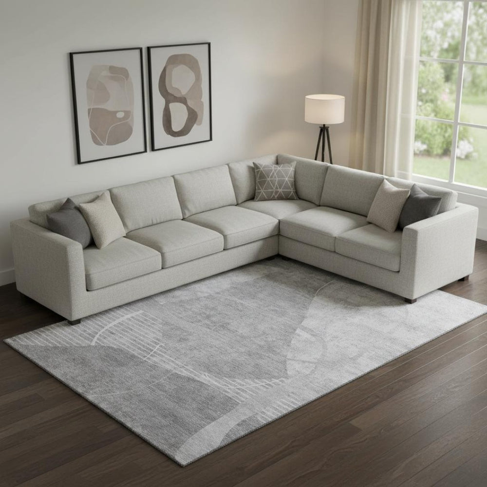 HomeRoots 10' X 14' Gray and Silver Abstract Geometric Area Rug - Washable, UV Protected, Kid & Pet Friendly! 665957