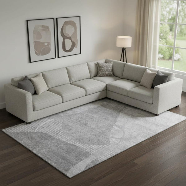 HomeRoots 10' X 14' Gray and Silver Abstract Geometric Area Rug - Washable, UV Protected, Kid & Pet Friendly! 665957