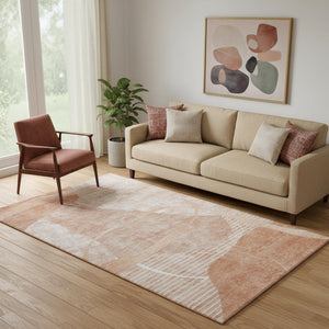 HomeRoots 5' X 8' Salmon & Ivory Geometric Area Rug - Washable, Stain-Resistant, UV-Protected Home Decor 665959