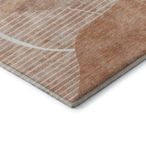 HomeRoots 8' Salmon and Ivory Abstract Geometric Washable Round Rug - Stylish, Durable, UV-Protected, Easy Care! 665960