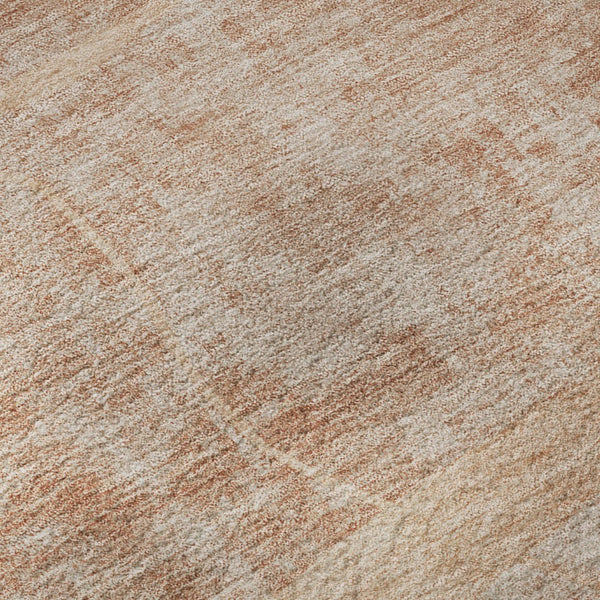 HomeRoots 8' Salmon and Ivory Abstract Geometric Washable Round Rug - Stylish, Durable, UV-Protected, Easy Care! 665960