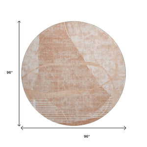 HomeRoots 8' Salmon and Ivory Abstract Geometric Washable Round Rug - Stylish, Durable, UV-Protected, Easy Care! 665960