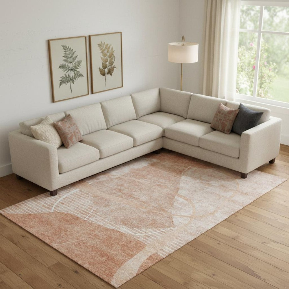 HomeRoots 9' X 12' Salmon & Ivory Abstract Geometric Area Rug – Washable, UV Protected, Durable & Stylish 665962