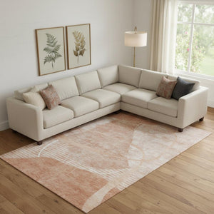 HomeRoots 9' X 12' Salmon & Ivory Abstract Geometric Area Rug – Washable, UV Protected, Durable & Stylish 665962