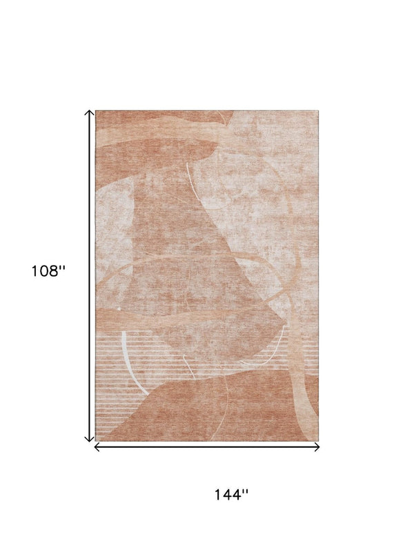 HomeRoots 9' X 12' Salmon & Ivory Abstract Geometric Area Rug – Washable, UV Protected, Durable & Stylish 665962