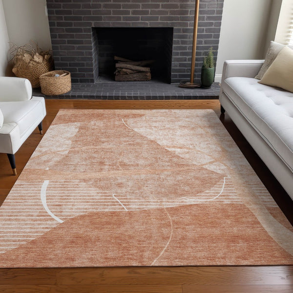 HomeRoots 10' X 14' Salmon and Ivory Geometric Area Rug - Stain-Resistant, UV Protected, Easy Care Elegance 665963