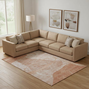 HomeRoots 10' X 14' Salmon and Ivory Geometric Area Rug - Stain-Resistant, UV Protected, Easy Care Elegance 665963