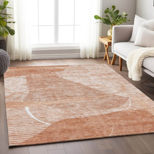 HomeRoots 10' X 14' Salmon and Ivory Geometric Area Rug - Stain-Resistant, UV Protected, Easy Care Elegance 665963