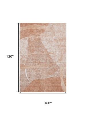HomeRoots 10' X 14' Salmon and Ivory Geometric Area Rug - Stain-Resistant, UV Protected, Easy Care Elegance 665963