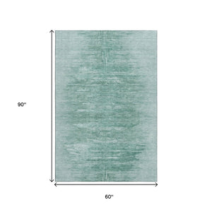 HomeRoots 5' X 8' Aqua and Teal Abstract Washable Area Rug - Stylish, Durable, UV-Protected for Homes & Pets 665983