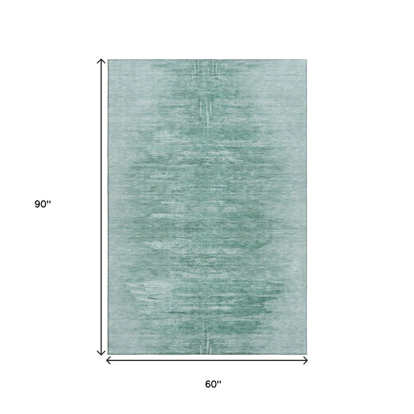 HomeRoots 5' X 8' Aqua and Teal Abstract Washable Area Rug - Stylish, Durable, UV-Protected for Homes & Pets 665983