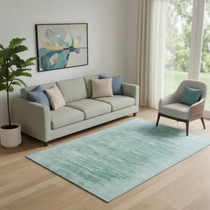 HomeRoots 5' X 8' Aqua and Teal Abstract Washable Area Rug - Stylish, Durable, UV-Protected for Homes & Pets 665983