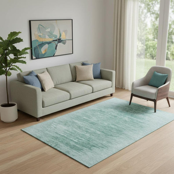 HomeRoots 5' X 8' Aqua and Teal Abstract Washable Area Rug - Stylish, Durable, UV-Protected for Homes & Pets 665983
