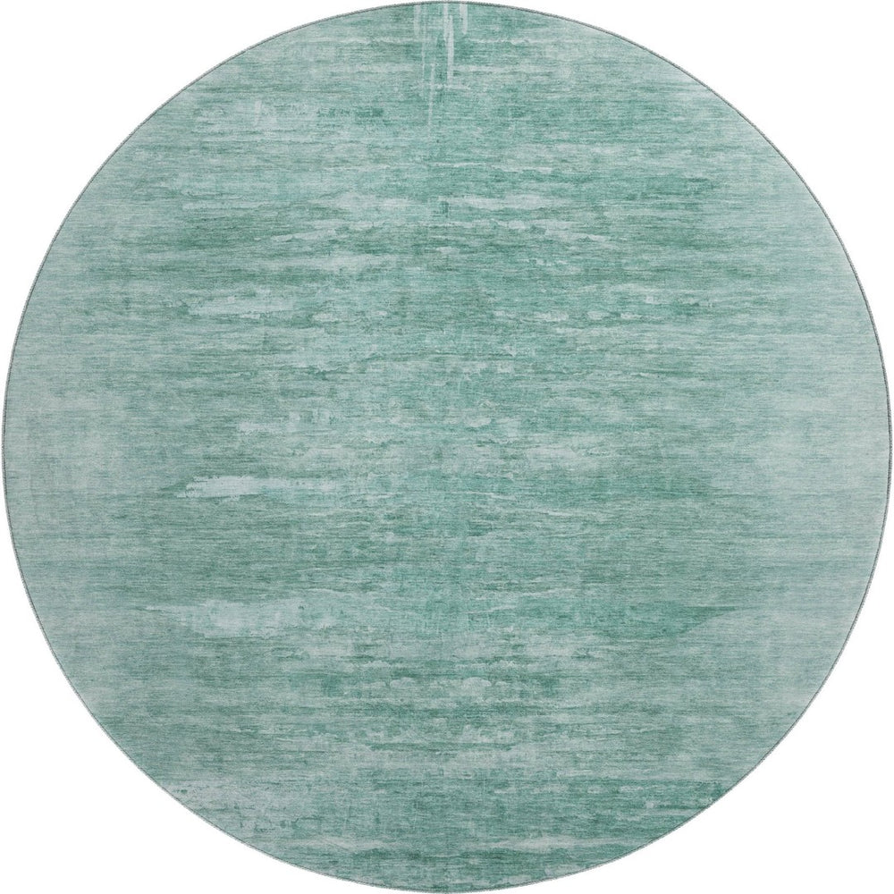 HomeRoots 8' Aqua and Teal Abstract Round Rug - Washable, UV-Protected, Stain-Resistant for High-Traffic Areas 665984