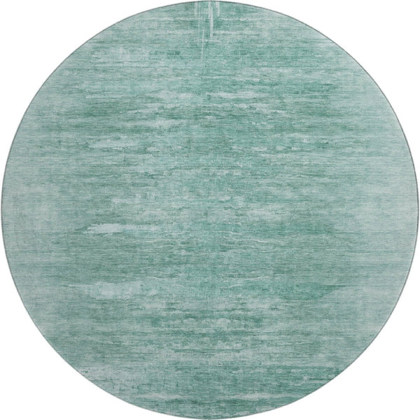HomeRoots 8' Aqua and Teal Abstract Round Rug - Washable, UV-Protected, Stain-Resistant for High-Traffic Areas 665984
