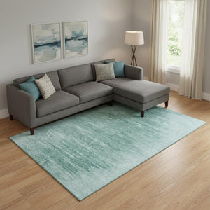HomeRoots 8' X 10' Vibrant Aqua and Teal Abstract Area Rug - Durable, Washable, UV Resistant for Any Space 665985