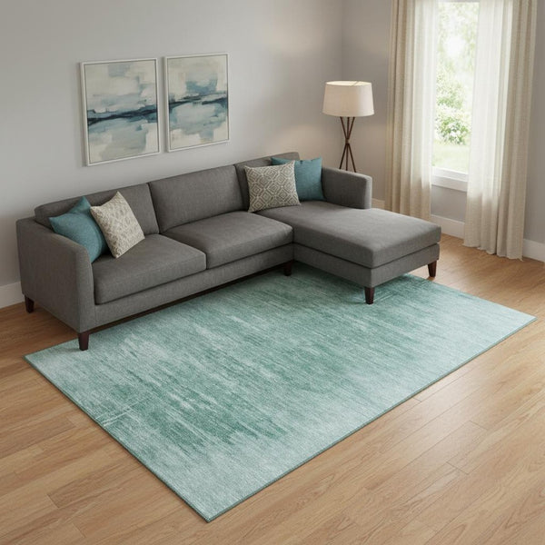 HomeRoots 8' X 10' Vibrant Aqua and Teal Abstract Area Rug - Durable, Washable, UV Resistant for Any Space 665985