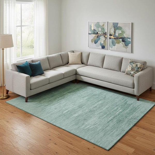 HomeRoots 9' X 12' Aqua & Teal Abstract Area Rug - Durable, Washable, Stain-Resistant, UV-Protected Design 665986