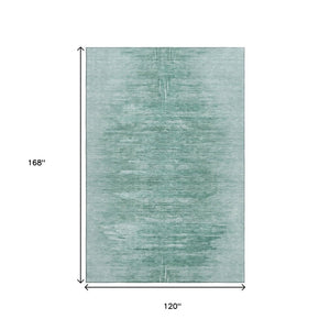 HomeRoots 10' Aqua & Teal Abstract Area Rug - Washable, UV-Protected, Soft Polyester for Modern Spaces 665987