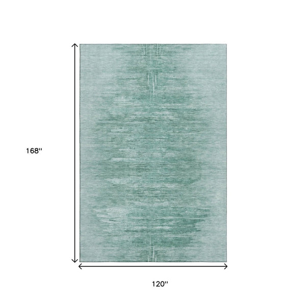 HomeRoots 10' Aqua & Teal Abstract Area Rug - Washable, UV-Protected, Soft Polyester for Modern Spaces 665987