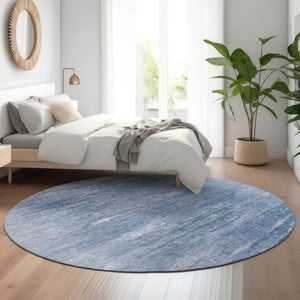 HomeRoots 8' Blue and Ivory Abstract Round Rug - Stylish, Washable, UV-Protected for Modern Living Spaces 665990