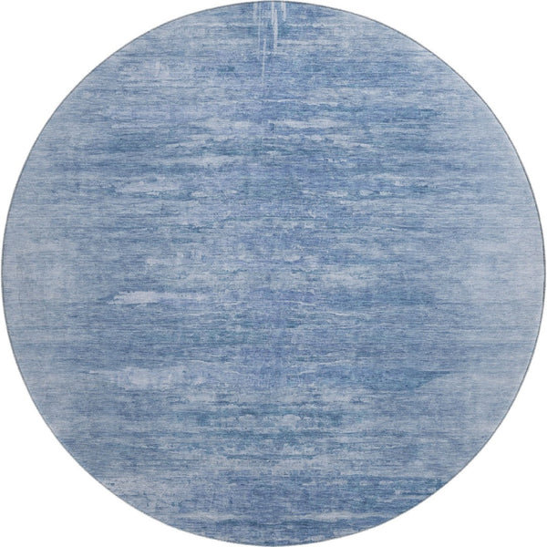 HomeRoots 8' Blue and Ivory Abstract Round Rug - Stylish, Washable, UV-Protected for Modern Living Spaces 665990