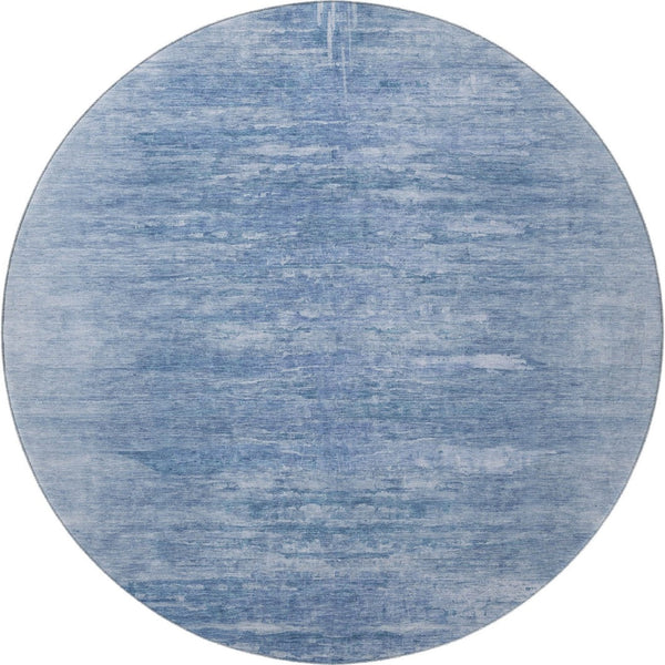 HomeRoots 8' Blue and Ivory Abstract Round Rug - Stylish, Washable, UV-Protected for Modern Living Spaces 665990