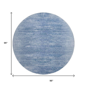 HomeRoots 8' Blue and Ivory Abstract Round Rug - Stylish, Washable, UV-Protected for Modern Living Spaces 665990
