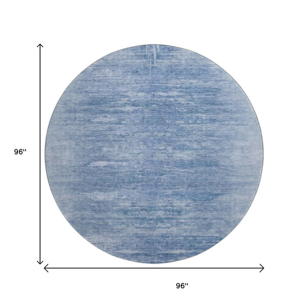 HomeRoots 8' Blue and Ivory Abstract Round Rug - Stylish, Washable, UV-Protected for Modern Living Spaces 665990