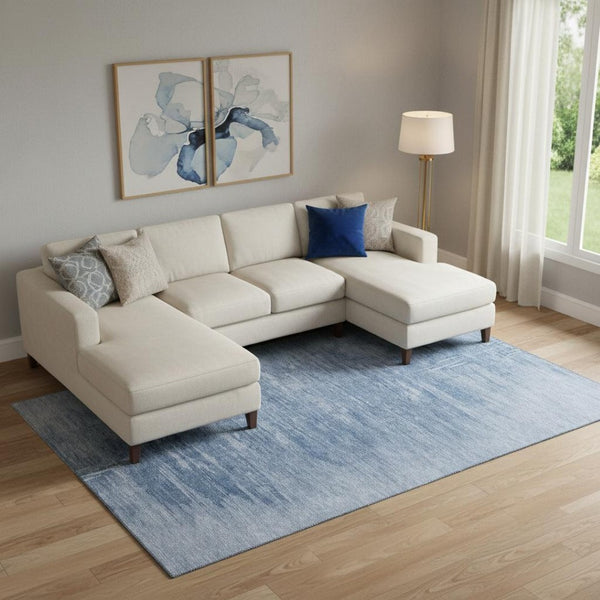HomeRoots 8' X 10' Blue and Ivory Abstract Washable Area Rug – Stylish, UV-Protected, Stain-Resistant Design! 665991