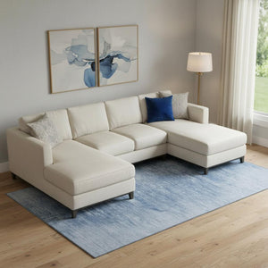 HomeRoots 9' X 12' Blue and Ivory Abstract Area Rug - Durable, Washable, UV Protected for Modern Living Spaces 665992