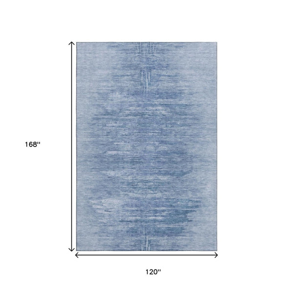 HomeRoots 10' X 14' Stylish Blue & Ivory Abstract Washable Area Rug with UV Protection for Modern Homes 665993