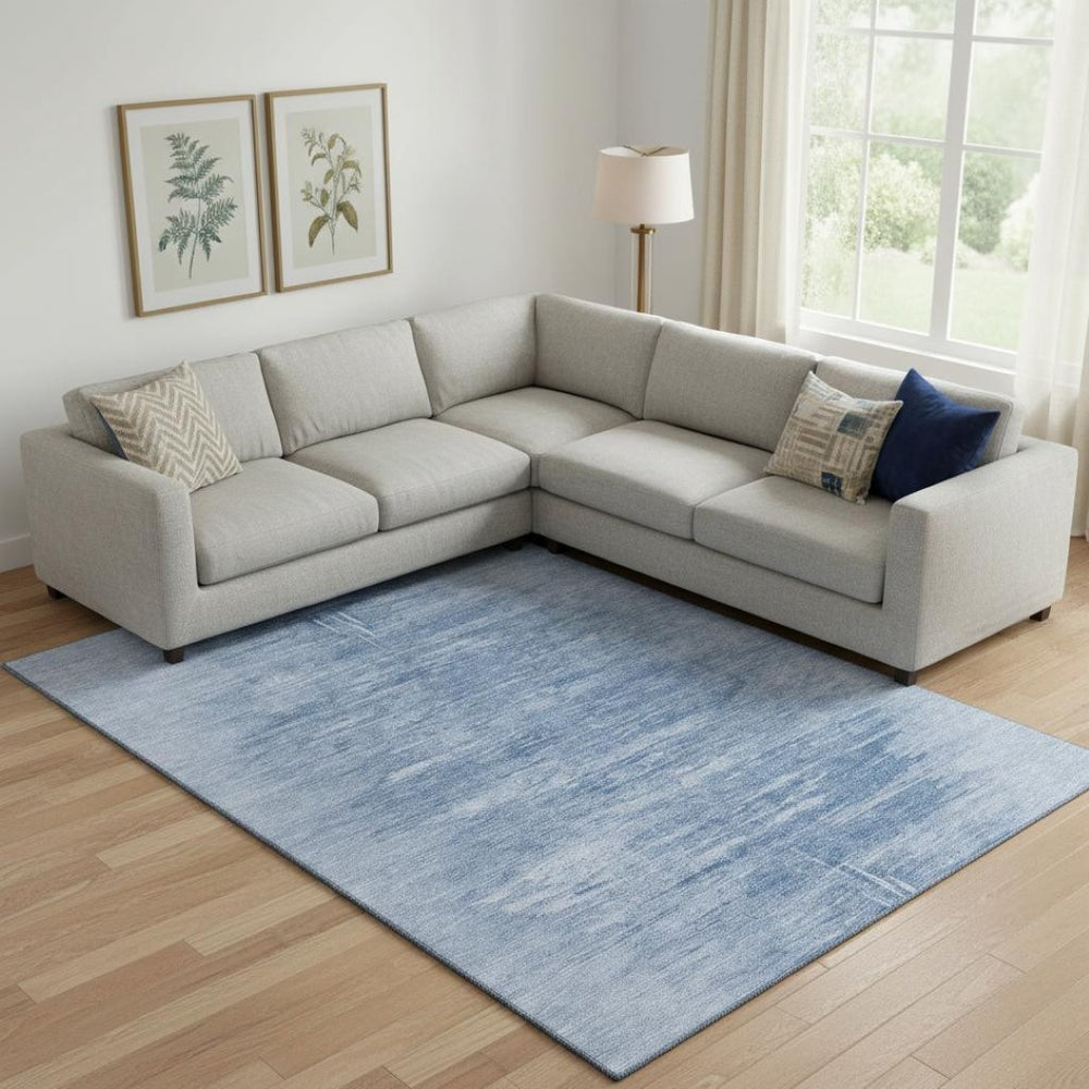 HomeRoots 10' X 14' Stylish Blue & Ivory Abstract Washable Area Rug with UV Protection for Modern Homes 665993