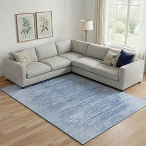 HomeRoots 10' X 14' Stylish Blue & Ivory Abstract Washable Area Rug with UV Protection for Modern Homes 665993