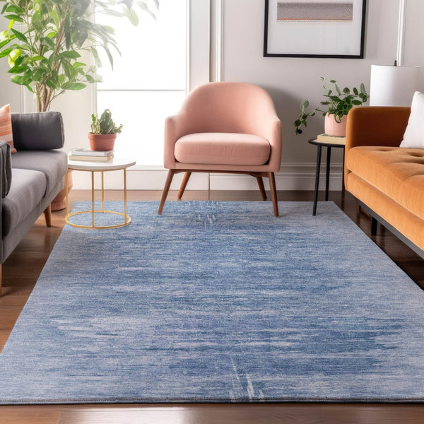 HomeRoots 10' X 14' Stylish Blue & Ivory Abstract Washable Area Rug with UV Protection for Modern Homes 665993