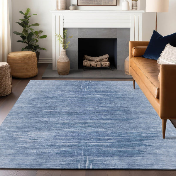 HomeRoots 10' X 14' Stylish Blue & Ivory Abstract Washable Area Rug with UV Protection for Modern Homes 665993