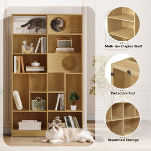 English Elm Modern Wood Grain Bookshelf Cat Habitat with Climbing Cubbies for Living Room Natural N752P395027N