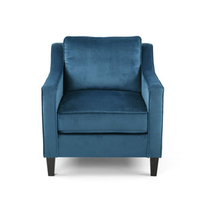 English Elm Christopher Knight Home® - Blue Velvet Upholstered Club Chair with Tonal Piping, Tapered Birch Legs, Plush Polyester Velvet Comfort N758P268293B