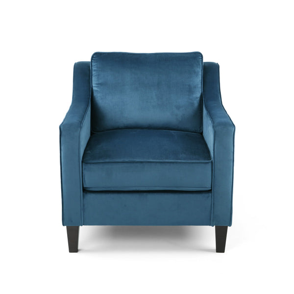 English Elm Christopher Knight Home® - Blue Velvet Upholstered Club Chair with Tonal Piping, Tapered Birch Legs, Plush Polyester Velvet Comfort N758P268293B