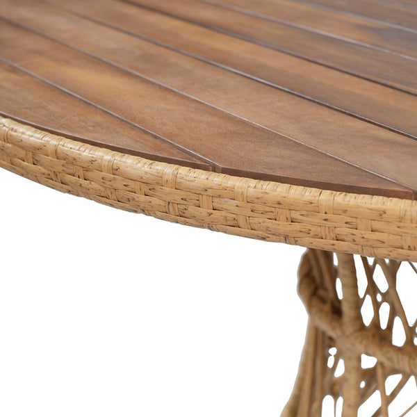 English Elm Durable Outdoor Round Acacia Wood Wicker Dining Table Seats Six Patio Entertainer Teak N770P345268T