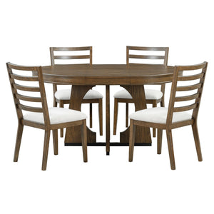 English Elm Trexm Extendable Round Dining Set Oak Veneer Sculptural Base Seats Four to Six Walnut ST000131AAP-2026