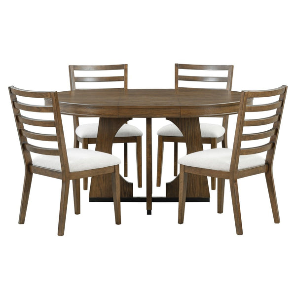English Elm Trexm Extendable Round Dining Set Oak Veneer Sculptural Base Seats Four to Six Walnut ST000131AAP-2026