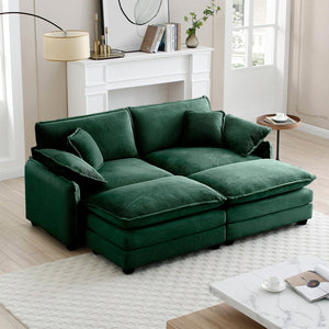 English Elm Two-Seater Theater Sofa In Luxurious Green Corduroy With Footrests – Perfect For Small Spaces! W714S00731-GIGA
