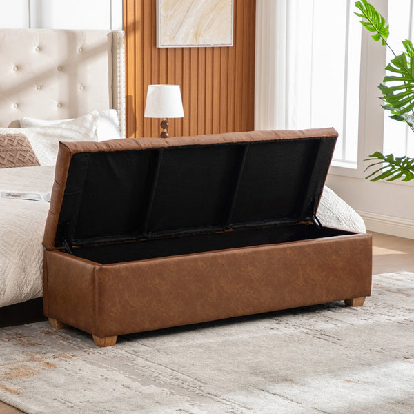 English Elm 60.2'' Chenille Tufted Flip Top Storage Bench with Rubberwood Legs for Bedroom W3118P462296