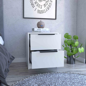 English Elm Kaia Nightstand with Two Smooth-Glide Drawers, Aluminum Handles, Compact Stain-Resistant Finish White 22.4 L x 21.7 W x 6.3 H B20091876