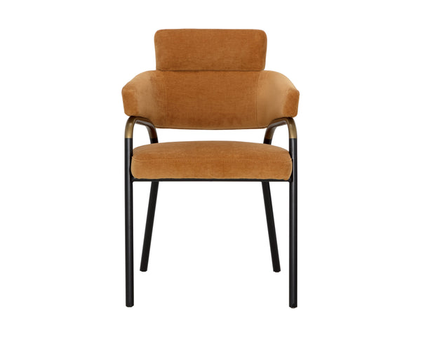 Sunpan Sharqui Dining Armchair – Luxurious Contemporary Design with Black Metal Legs and Bronze Armrest Accent Danny Amber