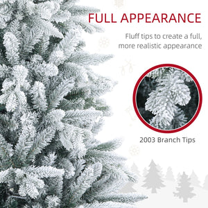 English Elm HOMCOM 8ft Snow Flocked Christmas Tree with 2003 Tips, Flame Retardant Hinged Design, Easy Setup W2225P229180
