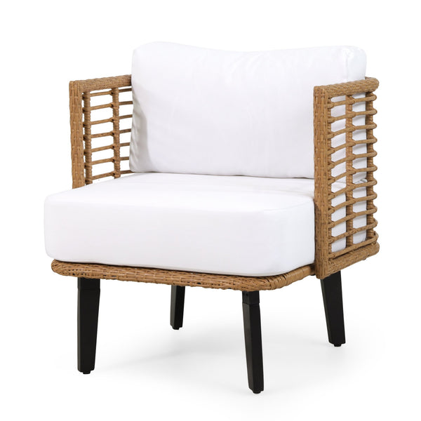 English Elm Christopher Knight Home® - NIC Club Chair Brown PE Rattan with Acacia Wood Legs, Modern Outdoor Wicker, Water-Resistant Cushion 71339.00LBRN