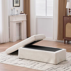 English Elm 43.7" Square Chenille Ottoman with Tray Sturdy Metal Legs Foam Seat for Any Room Beige W3098P445270